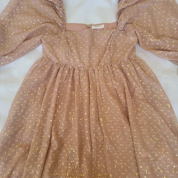 STORIA Gold Flaked Embroidered Dots Baby Doll Mini Dress Small - Picture 10 of 10